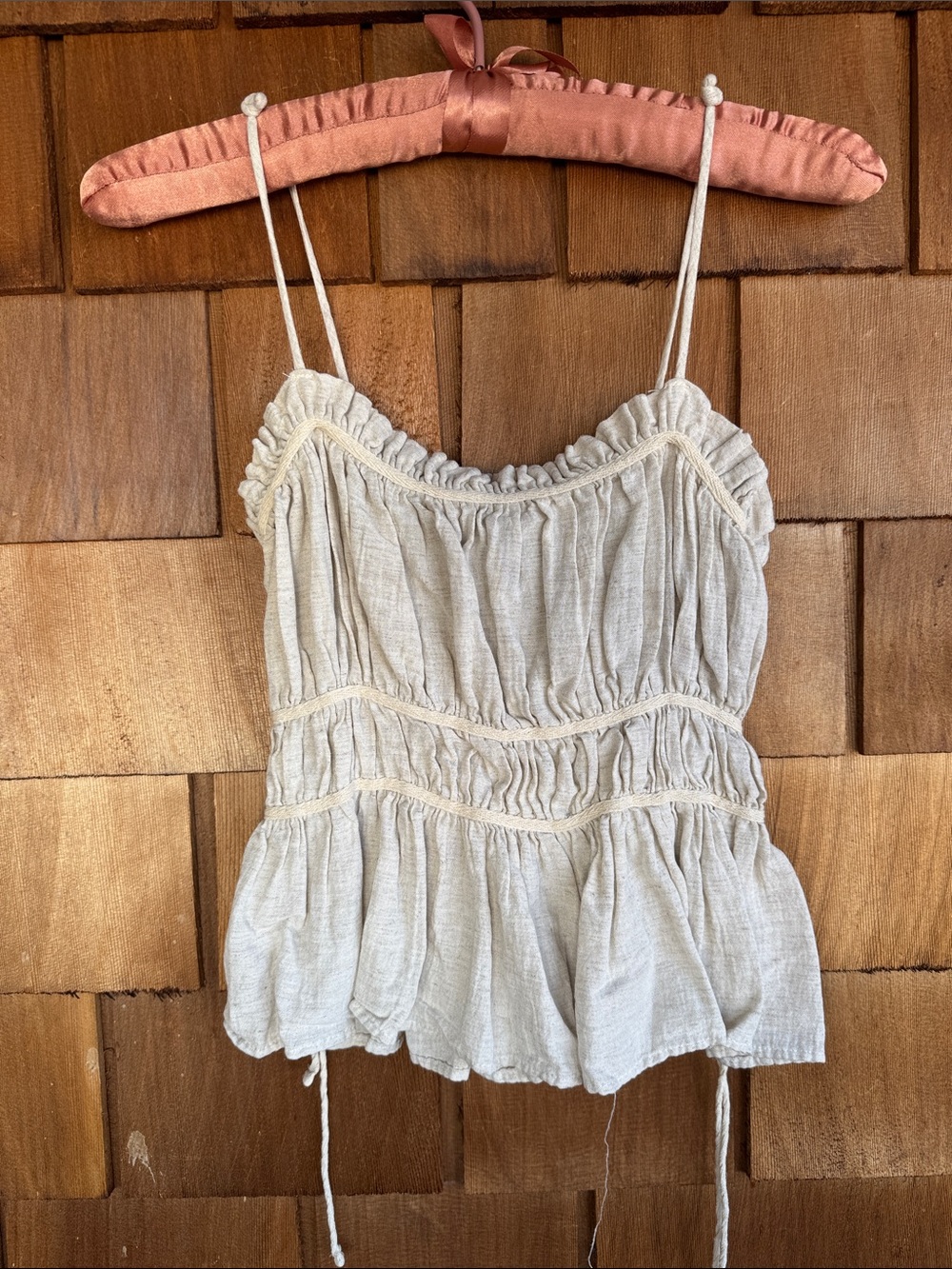 Zara Cream Smocked Ruffle Spaghetti Strap Cami